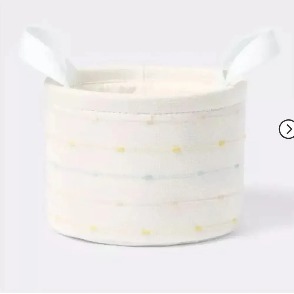 Small Round Bin with Slub Stitching - Cream - Cloud Island